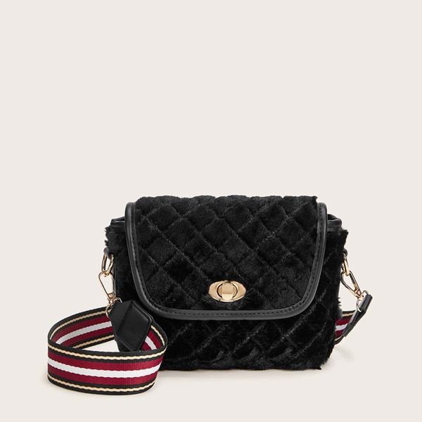 

Twist Lock Quilted Crossbody Bag, Black