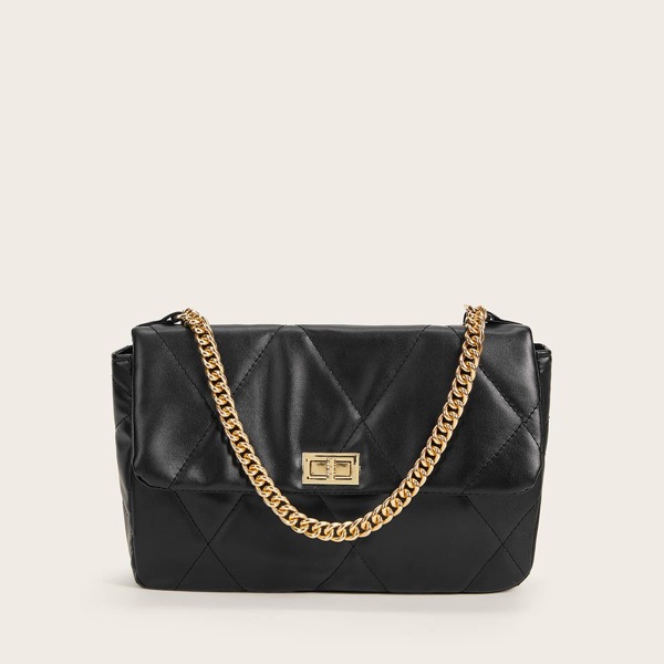 

Twist Lock Quilted Chain Crossbody Bag, Black