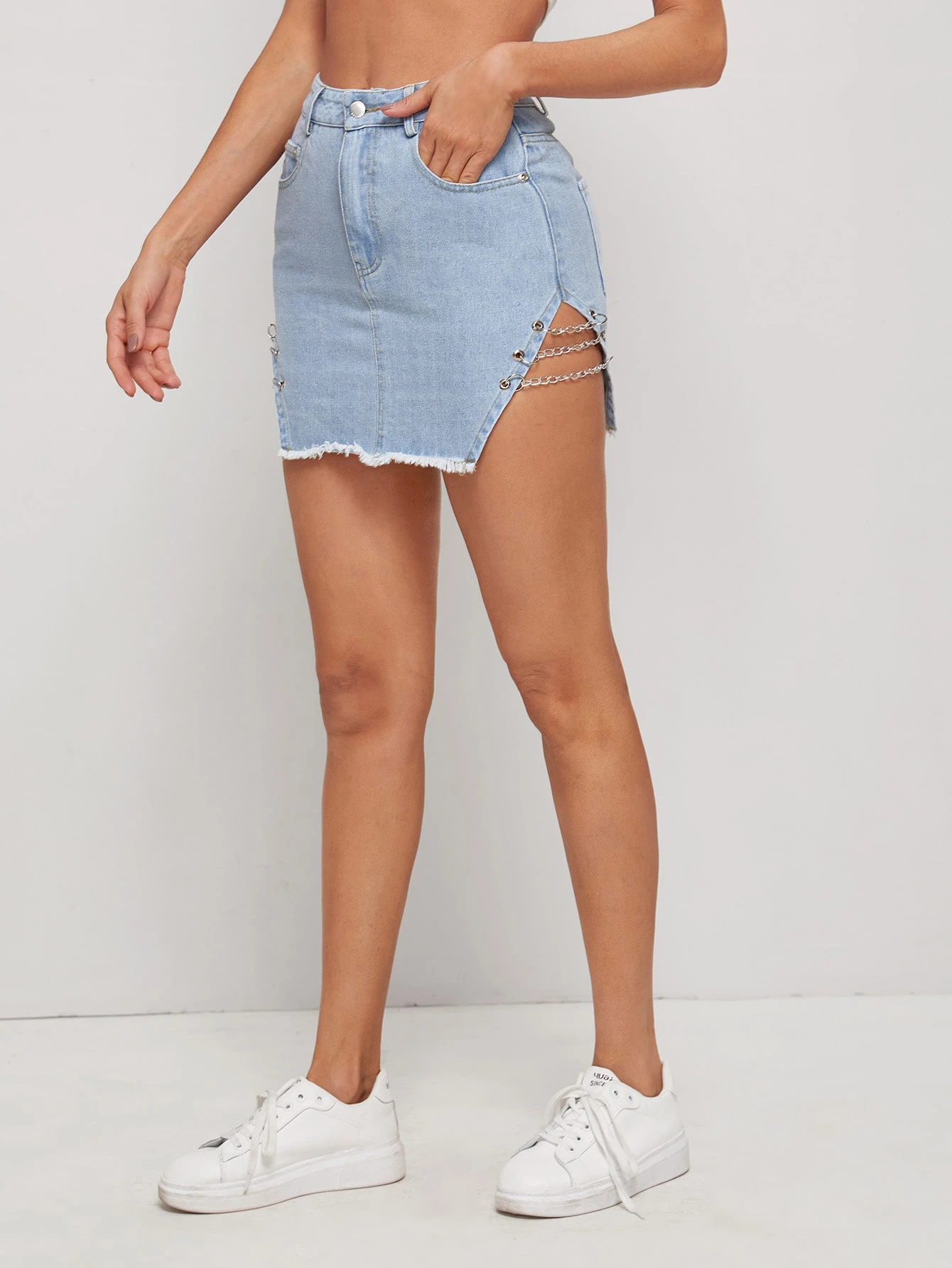raw denim skirt