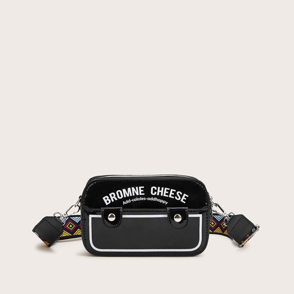 

Patent Letter Graphic Crossbody Bag, Black