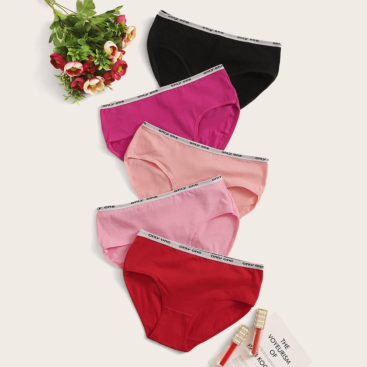 

5pack Letter Tape Panty Set, Multicolor