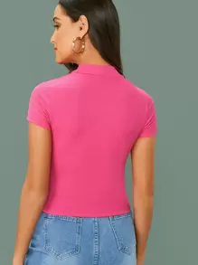 SHEIN Essnce Top tejido de canalé de cuello alto - Rosa - Ver 3