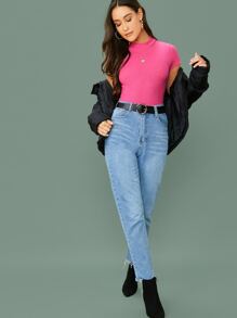 SHEIN Essnce Top tejido de canalé de cuello alto - Rosa - Ver 6
