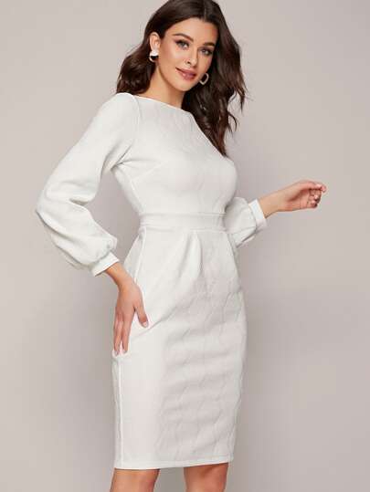 Solid Zip Back Ribbed Bodycon Dress