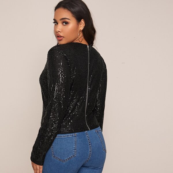 

Plus Zip Back Sequin Top, Black
