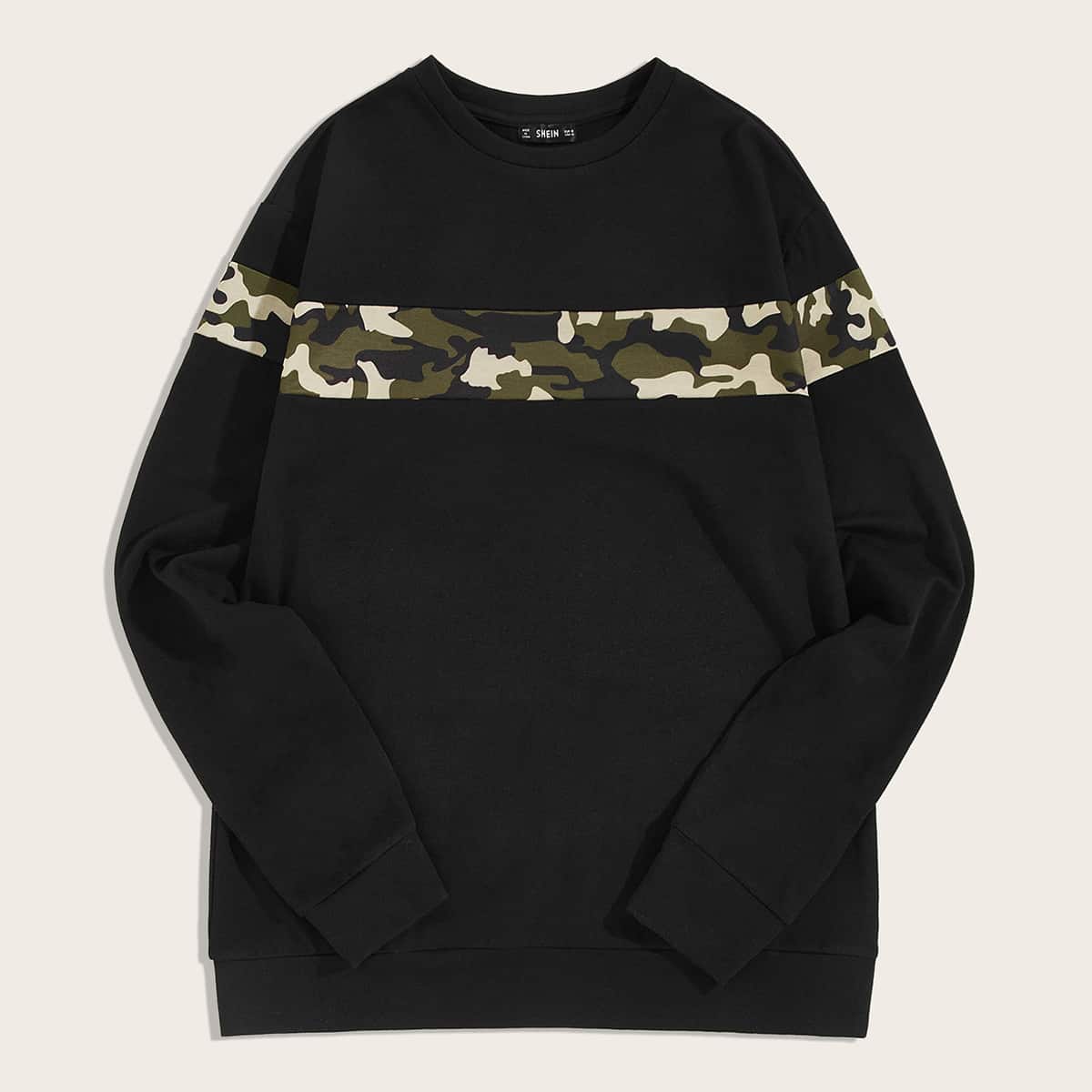 

Guys Camo Panel Pullover, Black