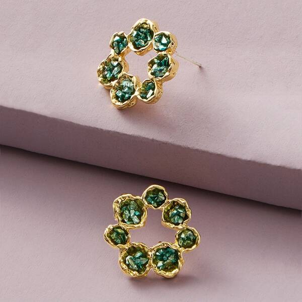 

1pair Gemstone Decor Stud Earrings, Green