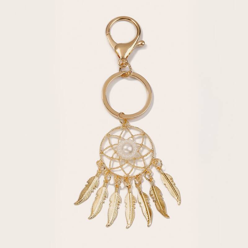 

Faux Pearl Dream Catcher Keychain, Gold