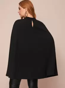 SHEIN Plus Mock-neck Button Detail Cape Coat - Black - View 2