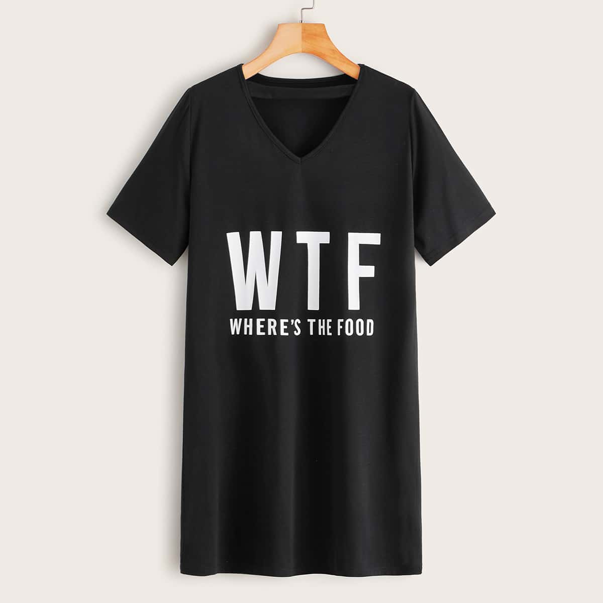 

Letter Graphic Choker Neck Tee Dress, Black