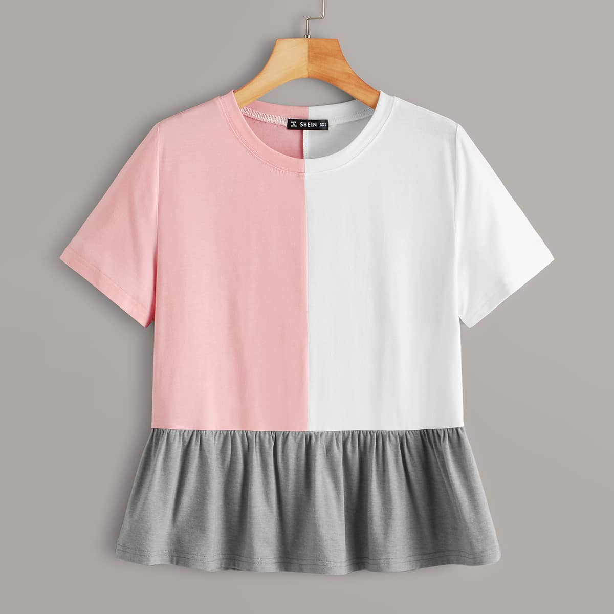 

Short Sleeve Colorblock Peplum Top, Multicolor