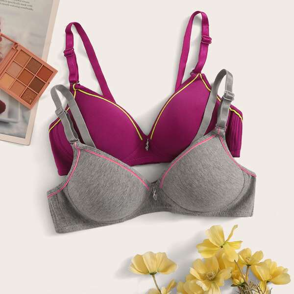 

2pack Adjustable Strap Bra Set, Multicolor