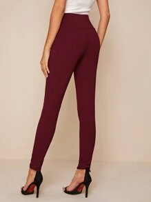 SHEIN Privé Wide Waistband Double Button Skinny Trousers - Burgundy - View 2