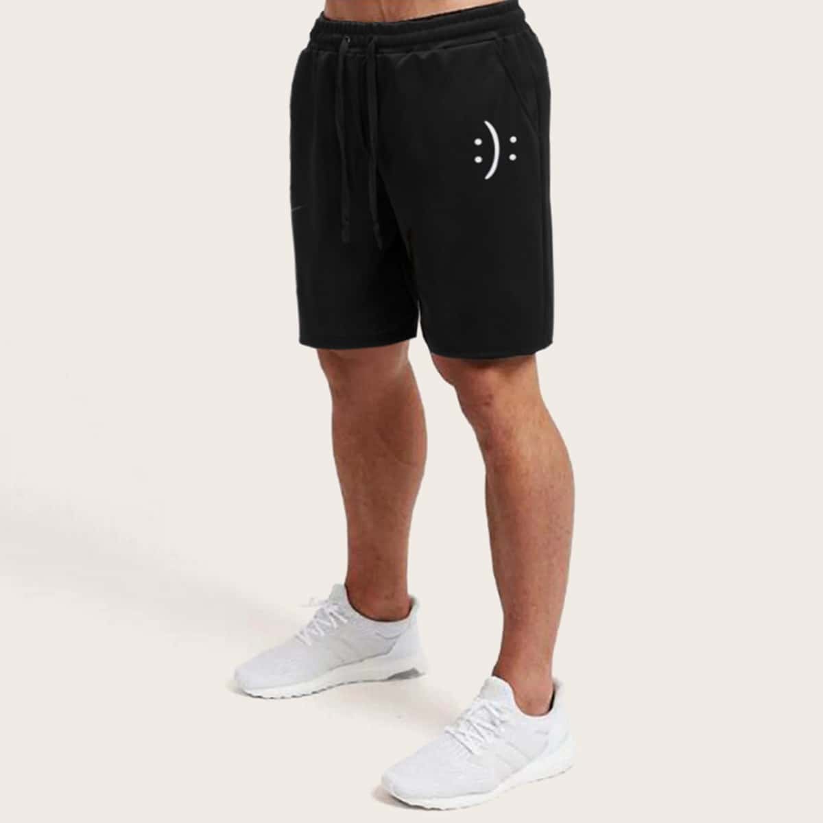 

Guys Graphic Print Drawstring Athletic Shorts, Black