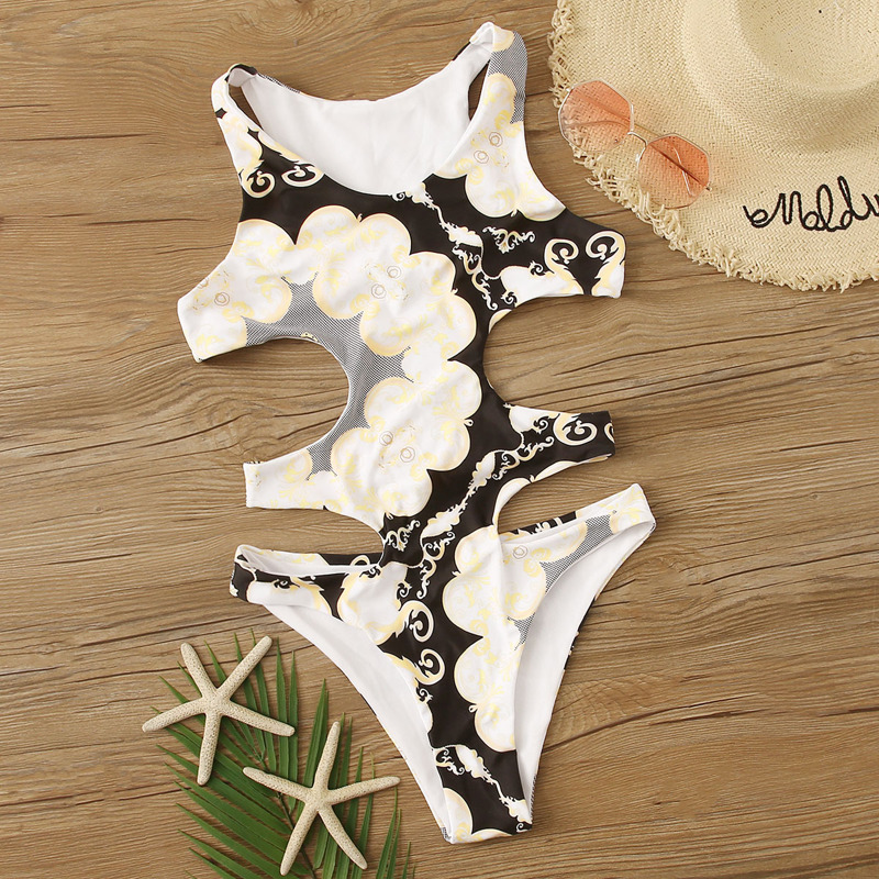 

Scarf Print Ladder Cutout One Piece Swimwear, Multicolor