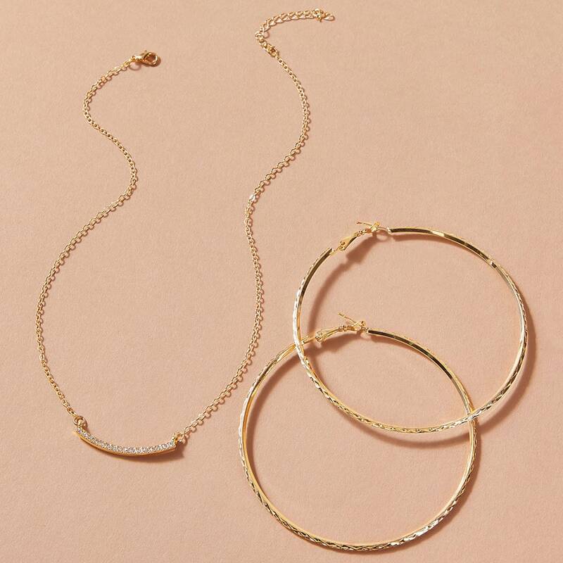 

3pcs Curved Bar Charm Necklace & Earrings