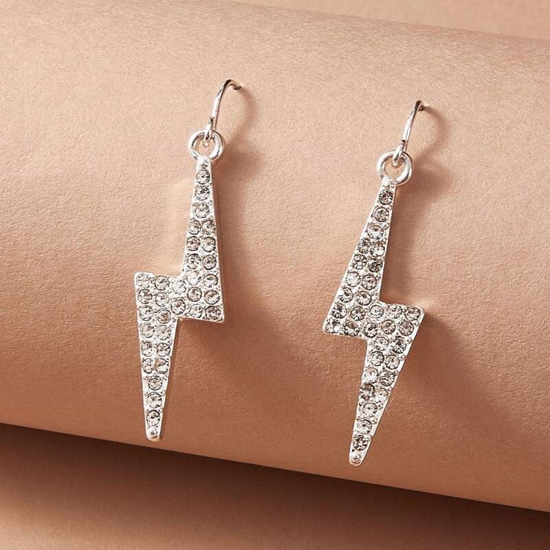 

1pair Rhinestone Engraved Lighting Drop Earrings, Silver