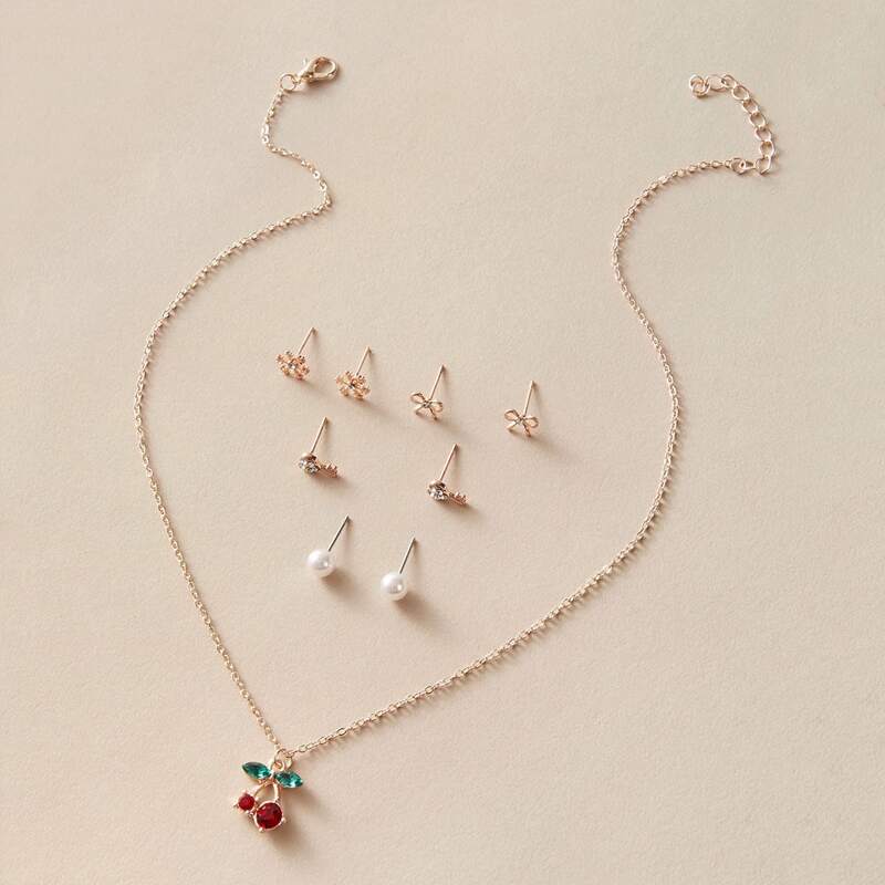 

9pcs Cherry Charm Necklace & Earrings