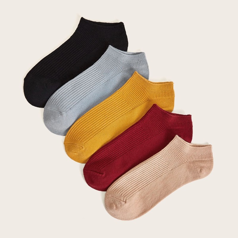 

5pairs Simple Solid Socks, Multicolor