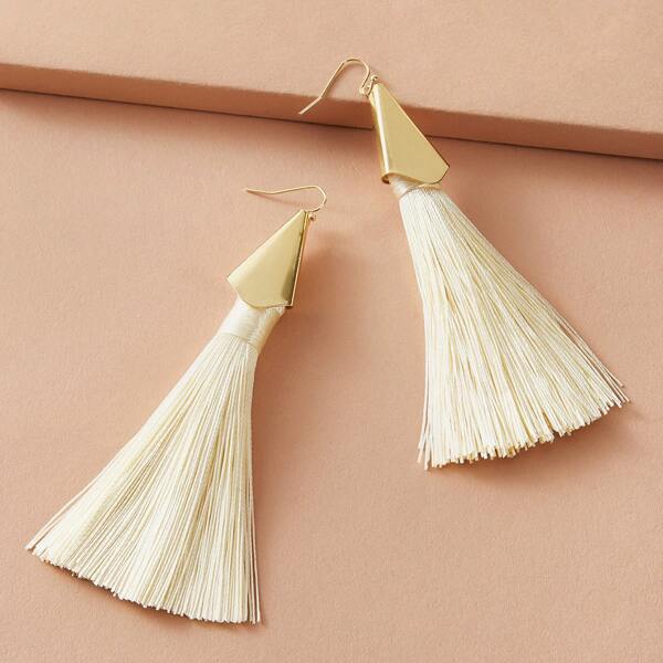 

1pair Metal Decor Tassel Drop Earrings, White