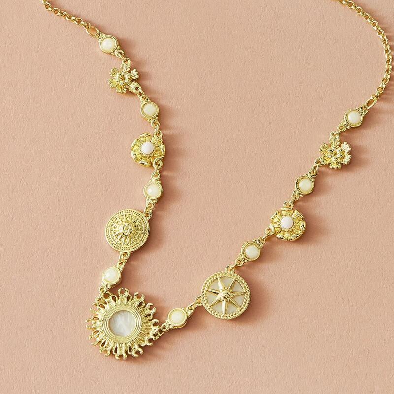 

1pc Metallic Flower & Star Decor Necklace, Gold