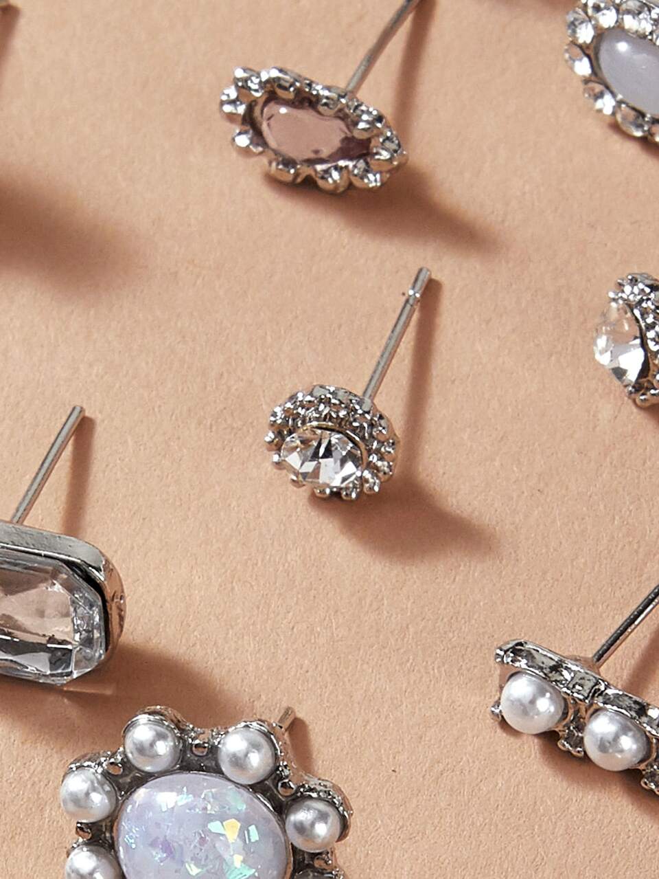 12pairs Rhinestone Decor Flower & Faux Pearl Decor Earrings
