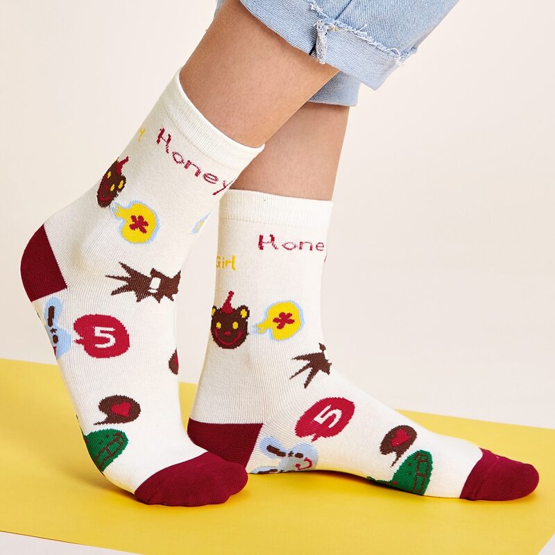 

1pair Cartoon Graphic Socks, Multicolor