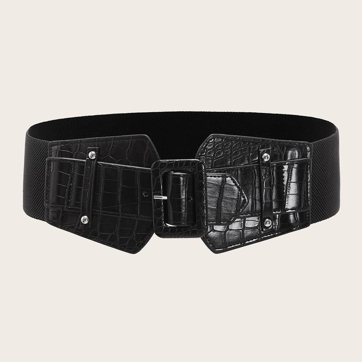 

Crocodile Pattern Buckle Belt, Black