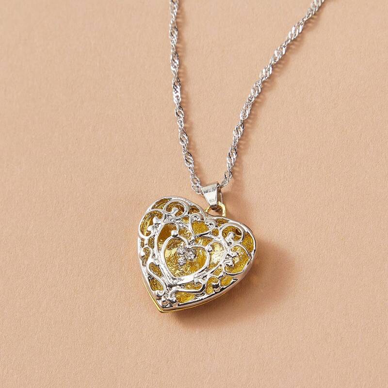 

1pc Heart Charm Necklace, Silver