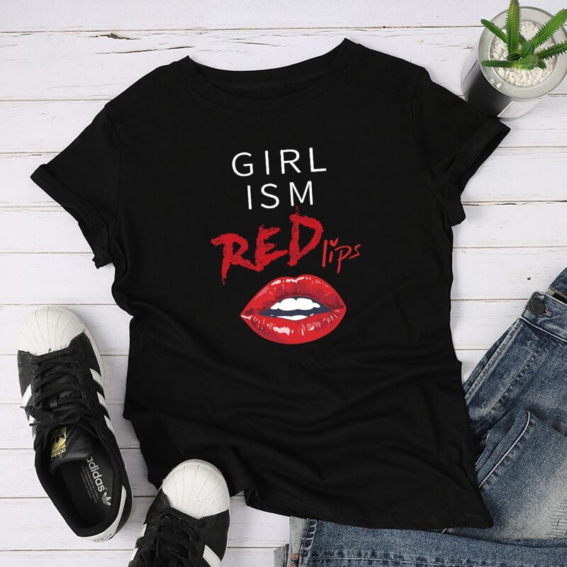 

Lip And Slogan Graphic Tee, Black