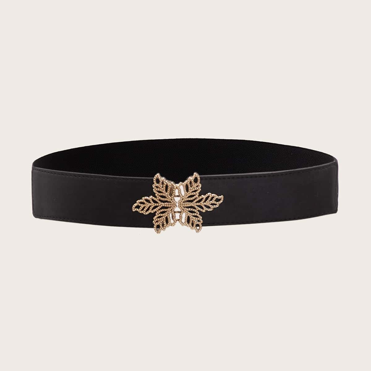 

Hollow Out Leaf Buckle Belt, Black