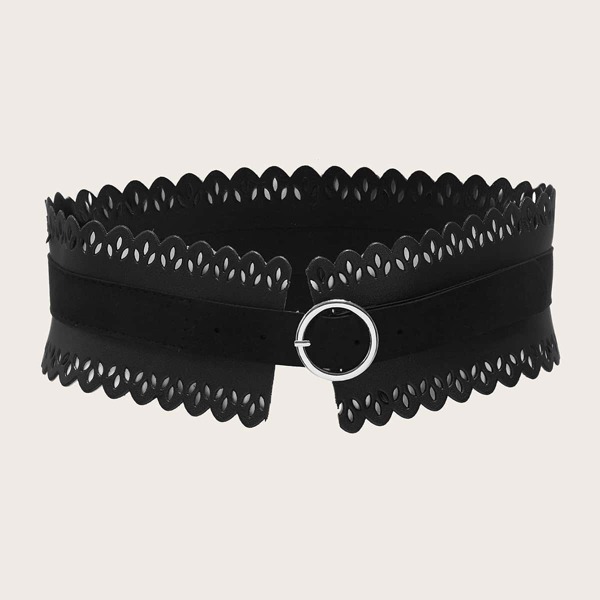 

Round Buckle Wide Belt, Black