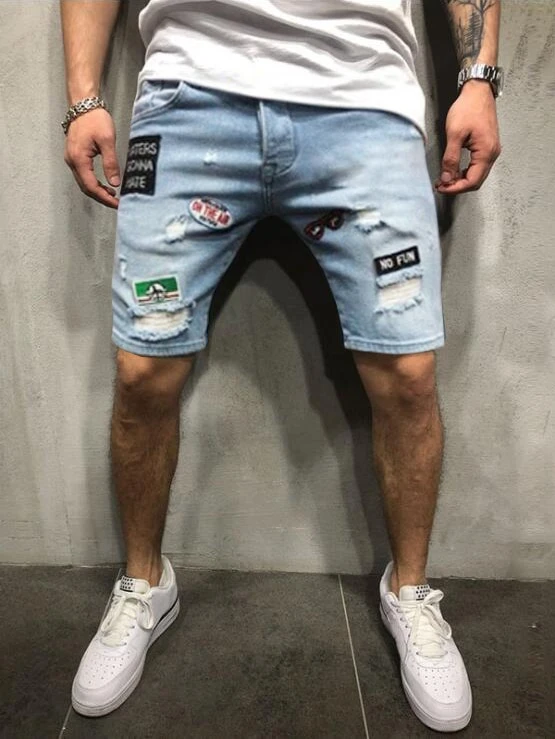 men in denim shorts