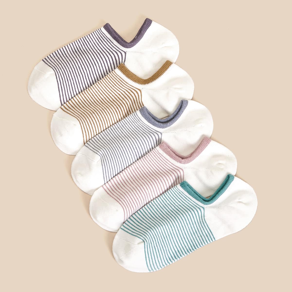 

5pairs Striped Pattern Socks, Multicolor