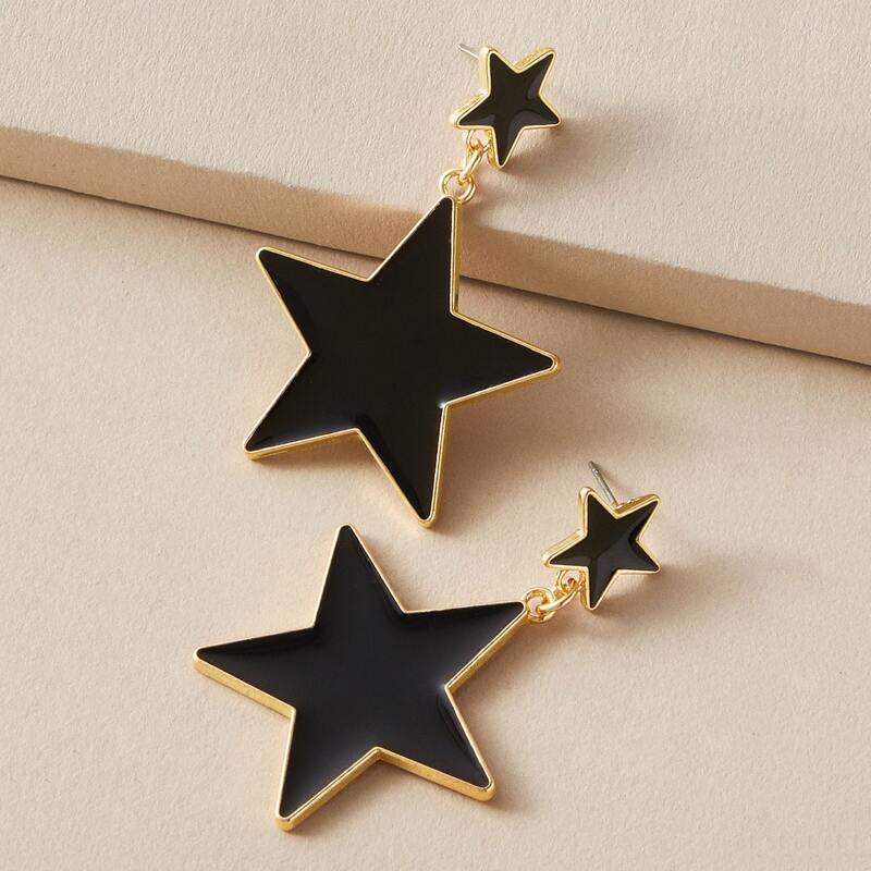 

1pair Star Drop Earrings, Black