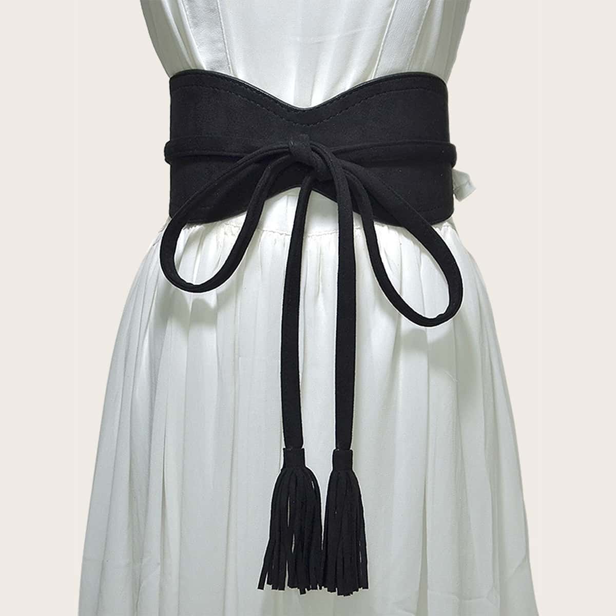 

Drawstring Wide Belt, Black