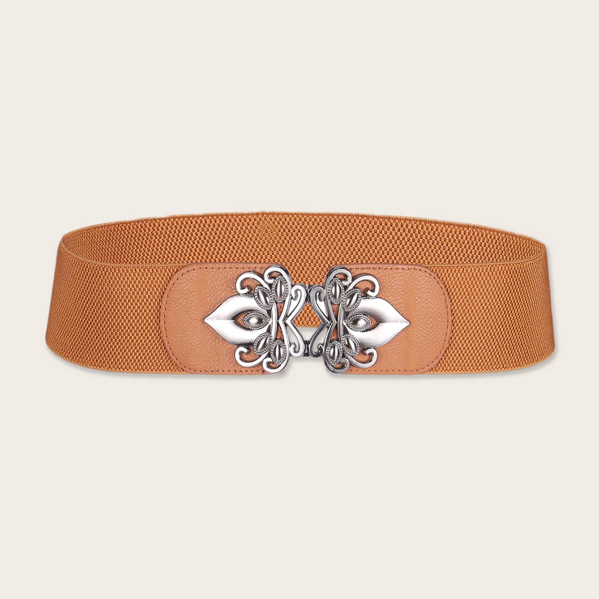 

Vintage Metal Buckle Wide Belt, Camel