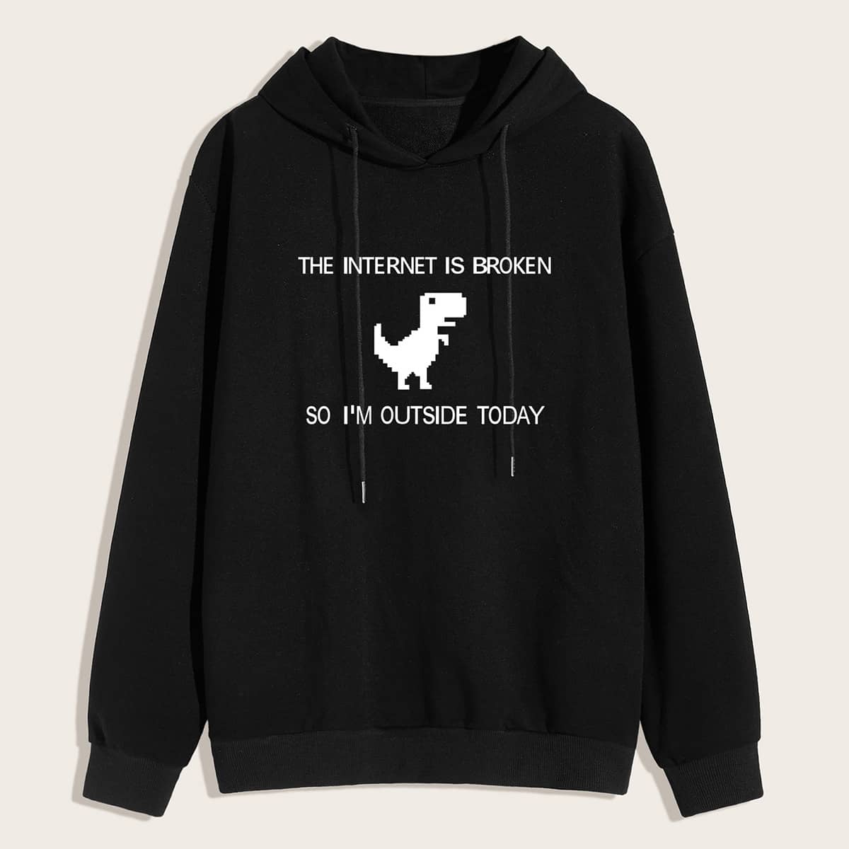 

Guys Cartoon & Letter Graphic Drawstring Hoodie, Black