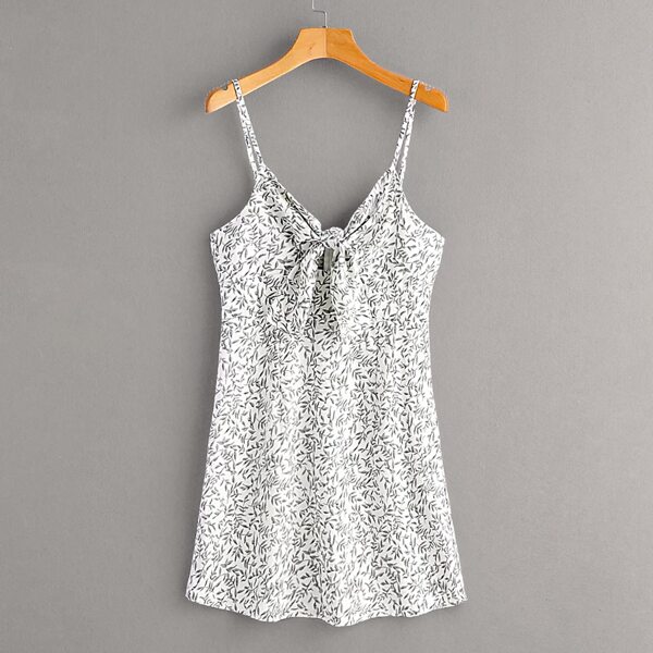

Plants Print Tie Neck Cami Dress, Multicolor