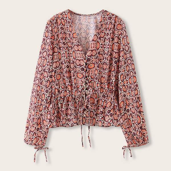 

All Over Print Button Through Babydoll Blouse, Multicolor