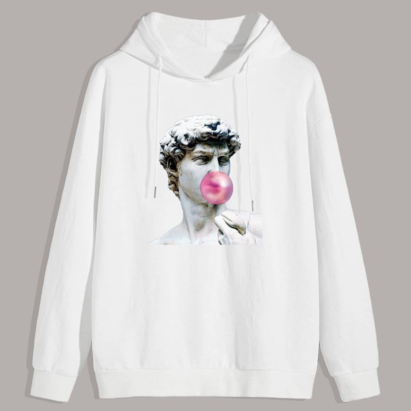

Men Figure Graphic Drawstring Hoodie, White