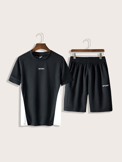 Men Letter Graphic Tee & Track Shorts