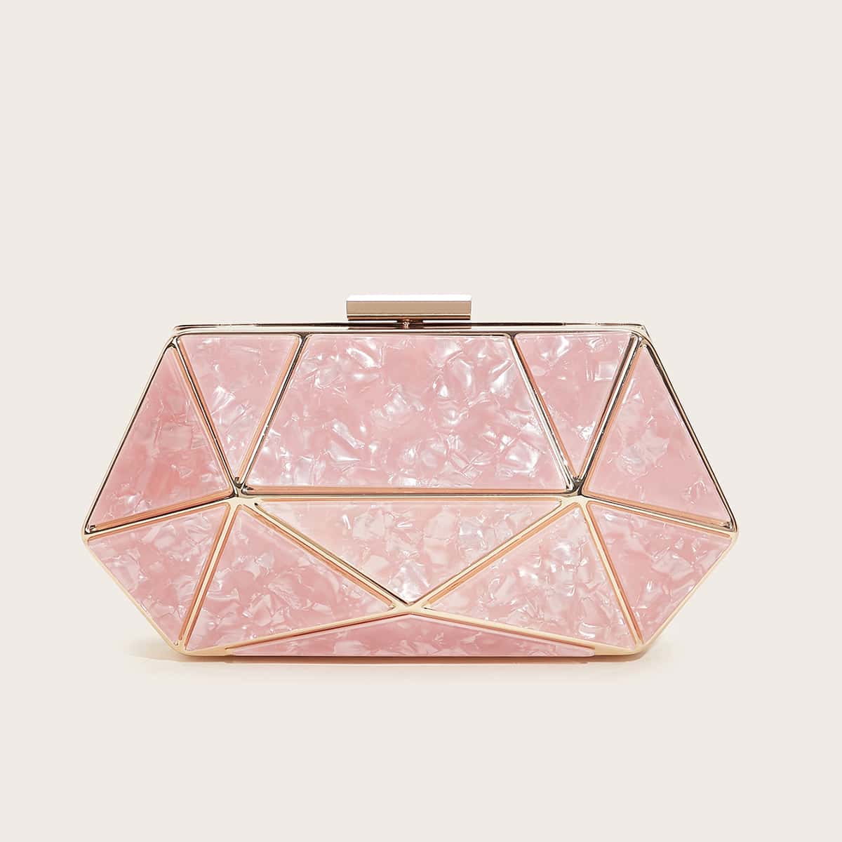 

Clip Top Structured Chain Clutch Bag, Pink