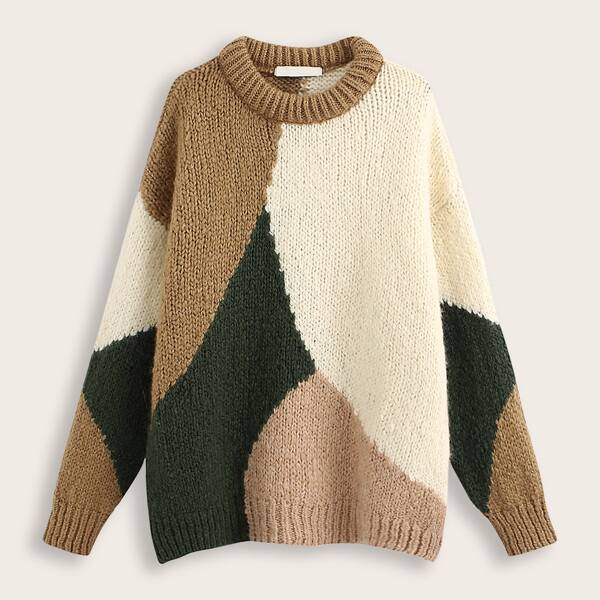 

Color-Block Round Neck Sweater, Multicolor