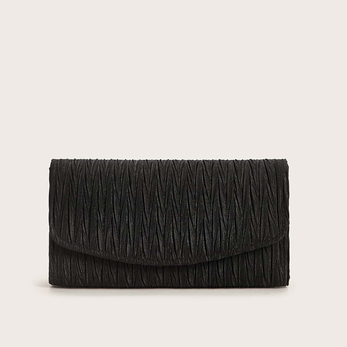 

Ruched Flap Chain Clutch Bag, Black