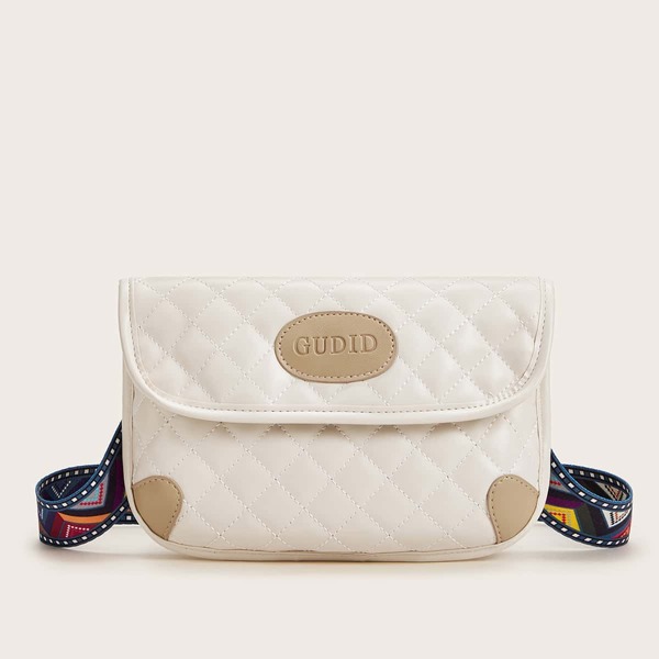 

Letter Patch Decor Quilted Fanny Pack, White
