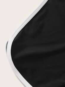 Girls Contrast Mesh Short Sleeve Top With Shorts Tankini - Black - View 4