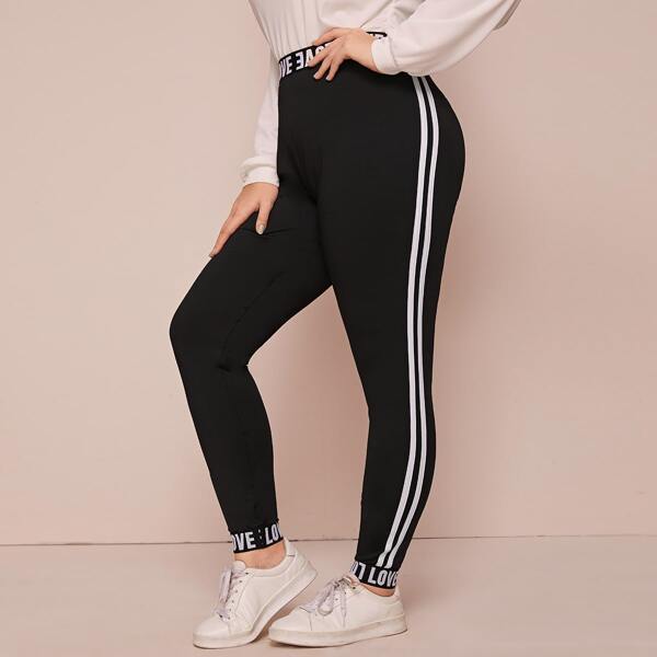 

Plus Letter Tape Skinny Leggings, Black