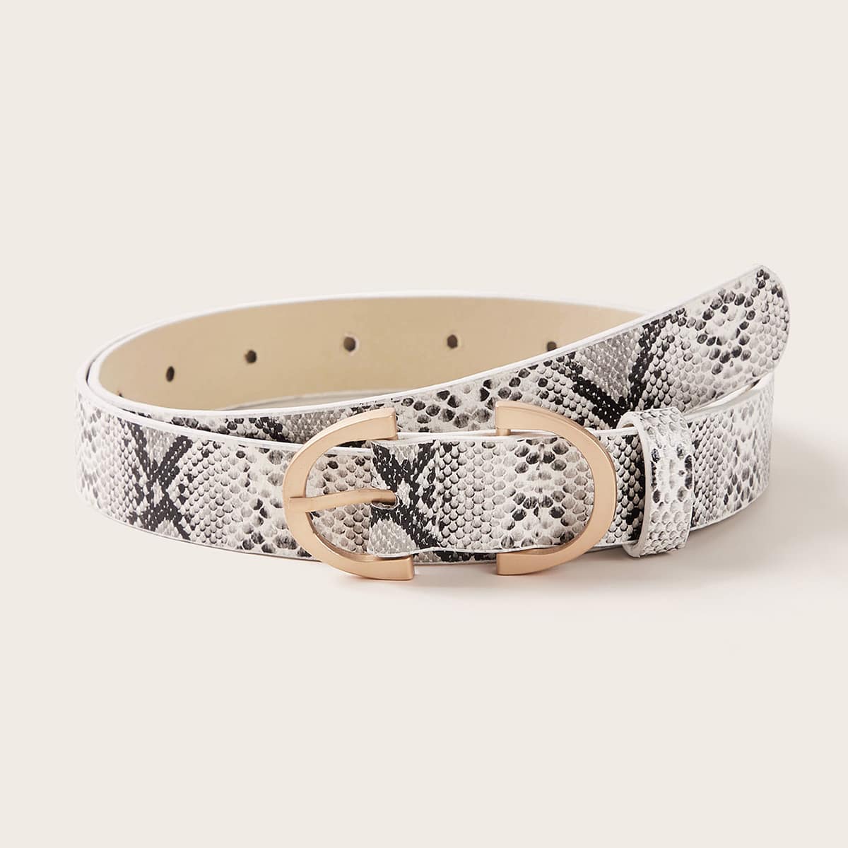 

Snakeskin Pattern Metal Buckle Belt, Multicolor