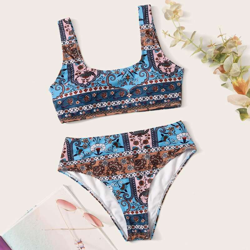 

Tribal High Waisted Bikini Swimsuit, Multicolor